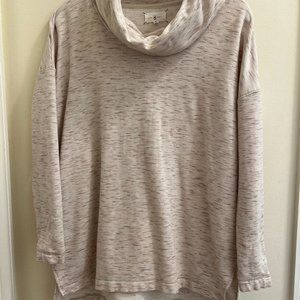 Lou & Grey Fleece Lined Cowl Neck Sweeatshirt Size XS Tan with Slits at Hem
